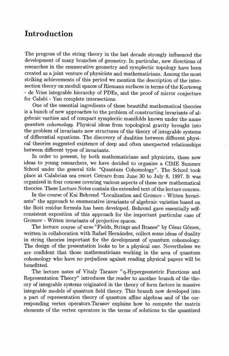 Quantum Cohomology: Lectures given at the C.I.M.E. Summer School held in Cetraro, Italy, June 30-July 8, 1997 by Kai Behrend César Gómez Vitaly Tarasov Gang Tian (auth.)