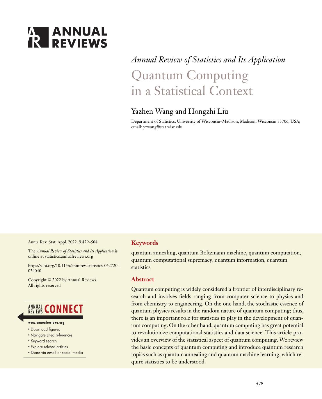 Quantum Computing in a Statistical Context by Yazhen Wang and Hongzhi Liu