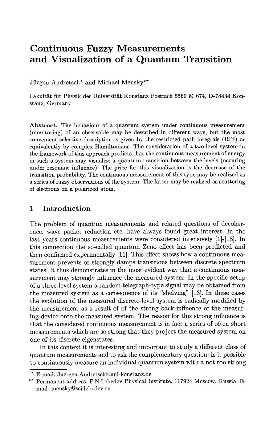 Quantum Future From Volta and Como to the Present and Beyond: Proceedings of the Xth Max Born Symposium Held in Przesieka, Pola by Jürgen Audretsch Michael Mensky (auth.) Philippe Blanchard Arkadiusz Jadczyk (eds.)
