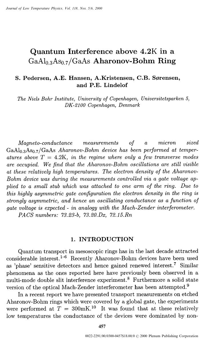 Quantum Interference above 4.2 K in a GaAl0.3As0.7GaAs Aharonov-Bohm Ring by Unknown