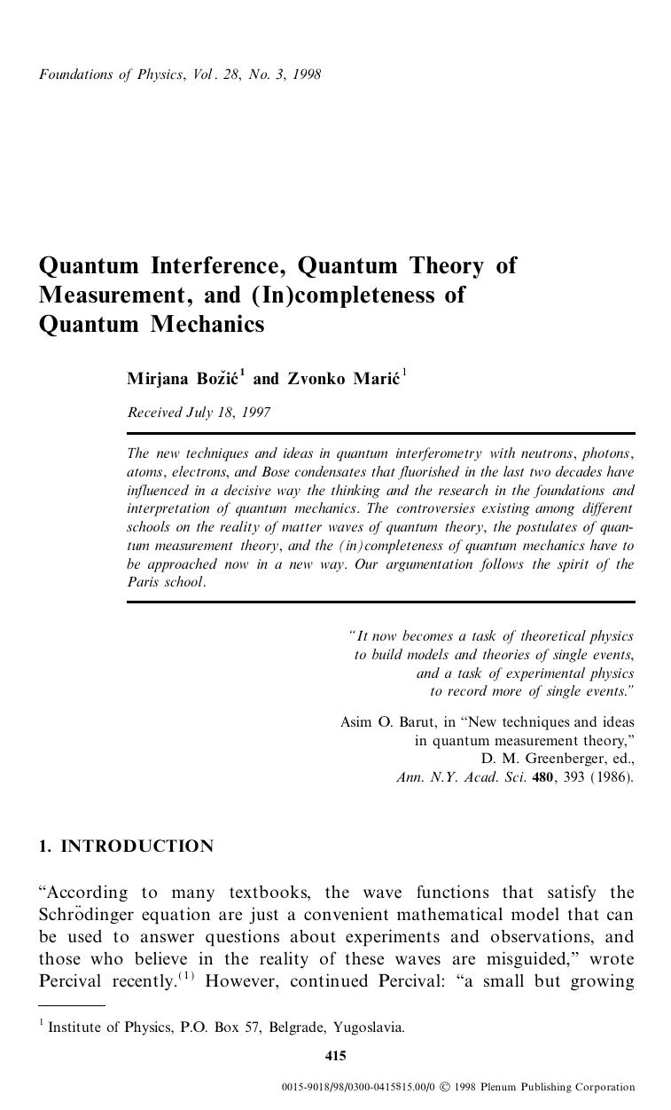 Quantum Interference, Quantum Theory of Measurement, and (In)completeness of Quantum Mechanics by Unknown