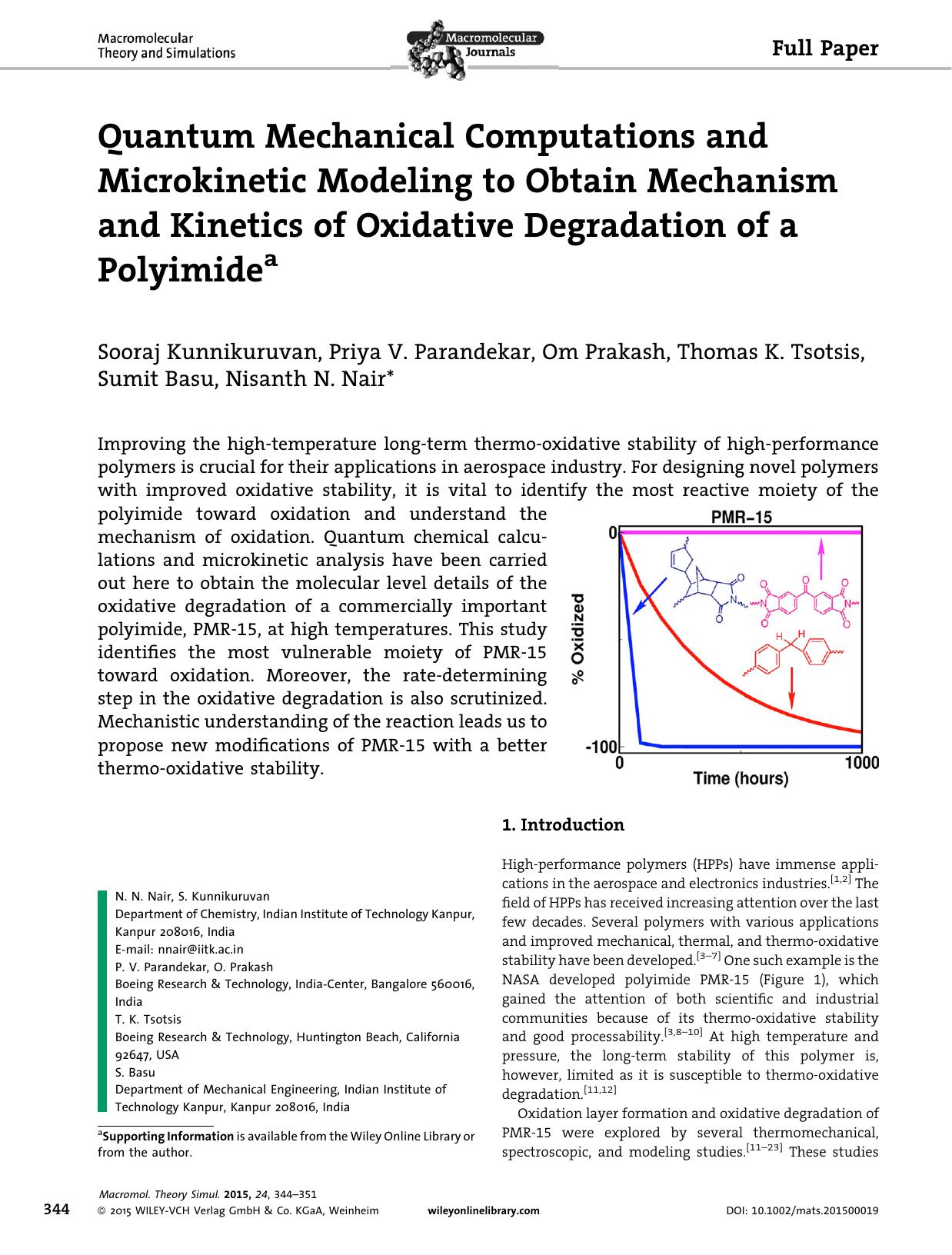 Quantum Mechanical Computations and Microkinetic Modeling to Obtain Mechanism and Kinetics of Oxidative Degradation of a Polyimide by Unknown