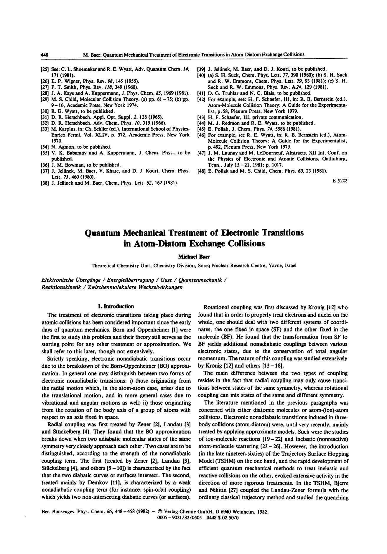 Quantum Mechanical Treatment of Electronic Transitions in Atom-Diatom Exchange Collisions by Unknown