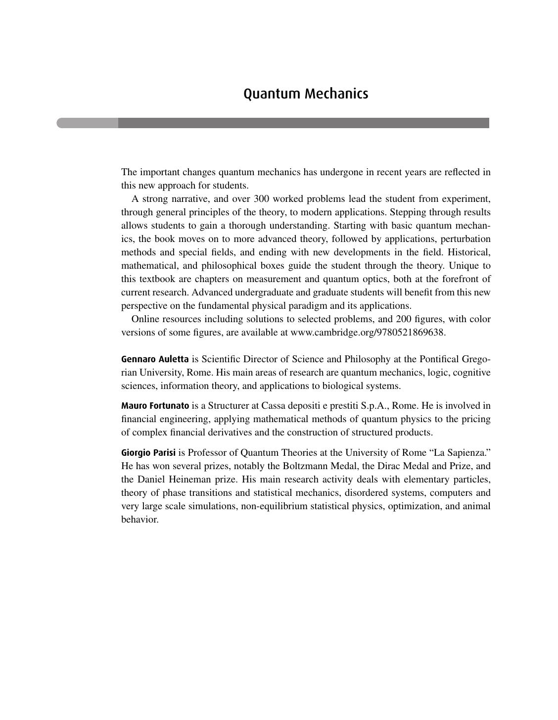 Quantum Mechanics: Into a Modern Perspective by Gennaro Auletta Mauro Fortunato Giorgio Parisi