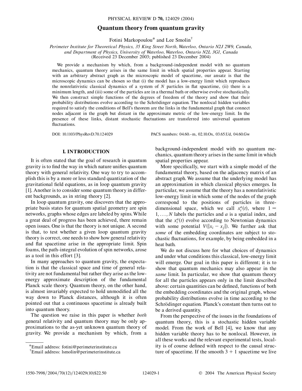 Quantum Theory from Quantum Gravity (2004) by Unknown