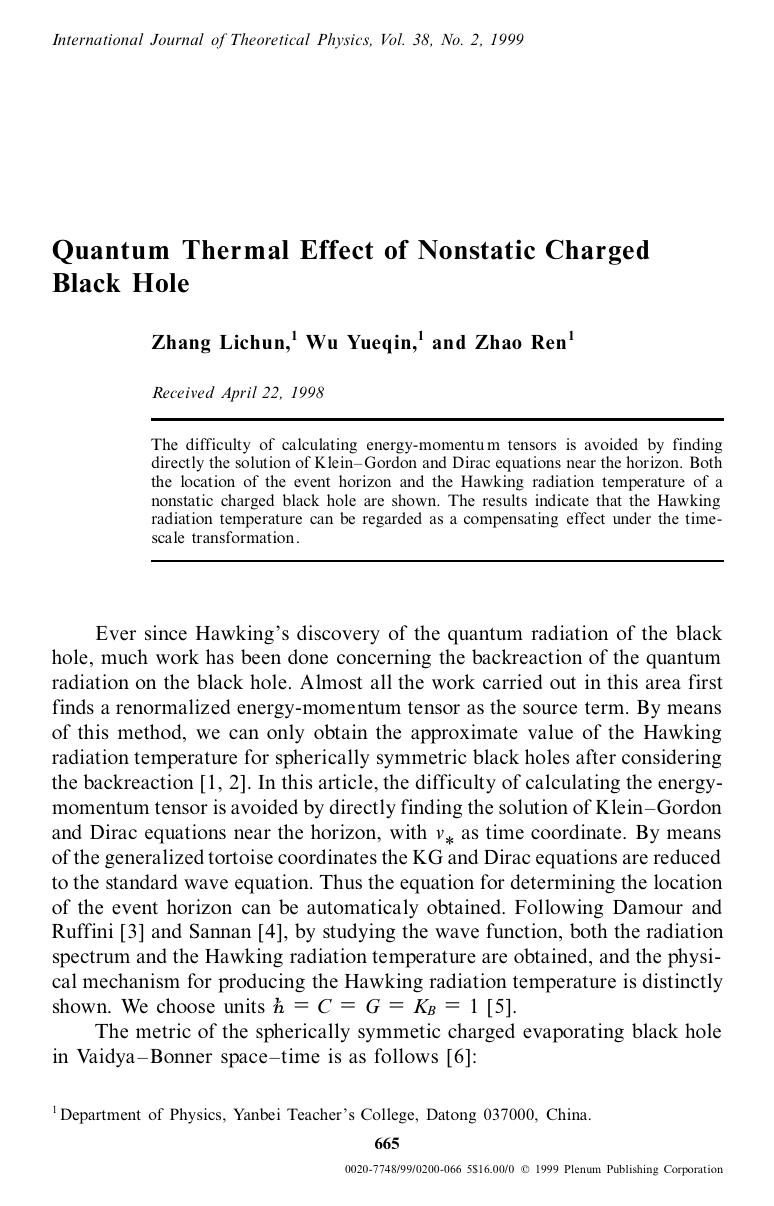 Quantum Thermal Effect of Nonstatic Charged Black Hole by Unknown