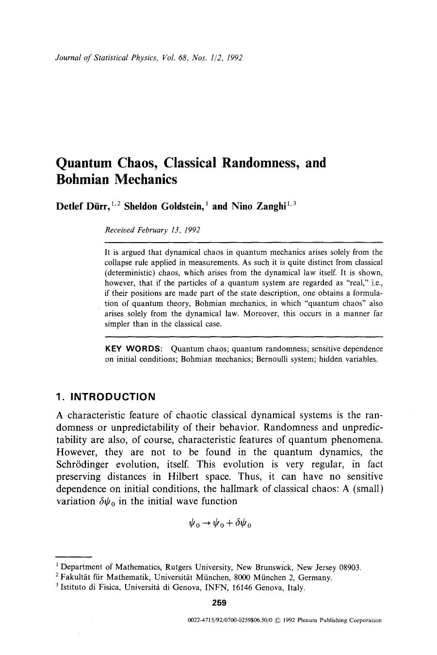 Quantum chaos, classical randomness, and Bohmian mechanics by Unknown