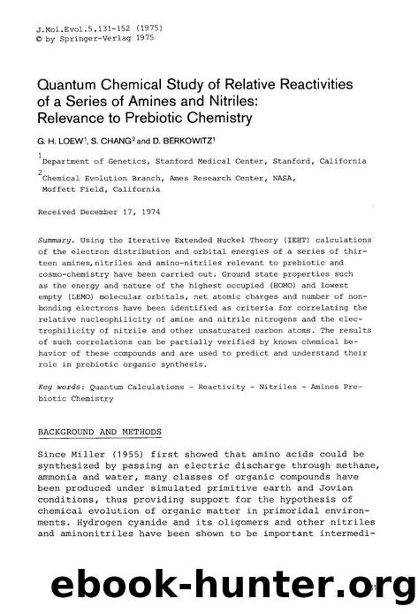 Quantum chemical study of relative reactivities of a series of amines and nitriles: Relevance to prebiotic chemistry by Unknown