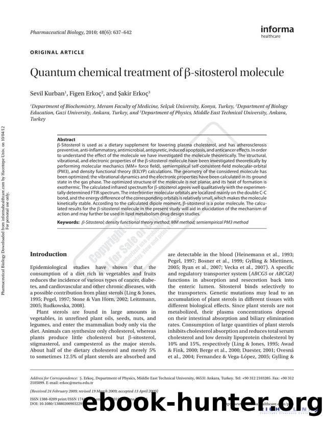 Quantum chemical treatment of Î²-sitosterol molecule by Sevil Kurban Figen Erkoç & Şakir Erkoç