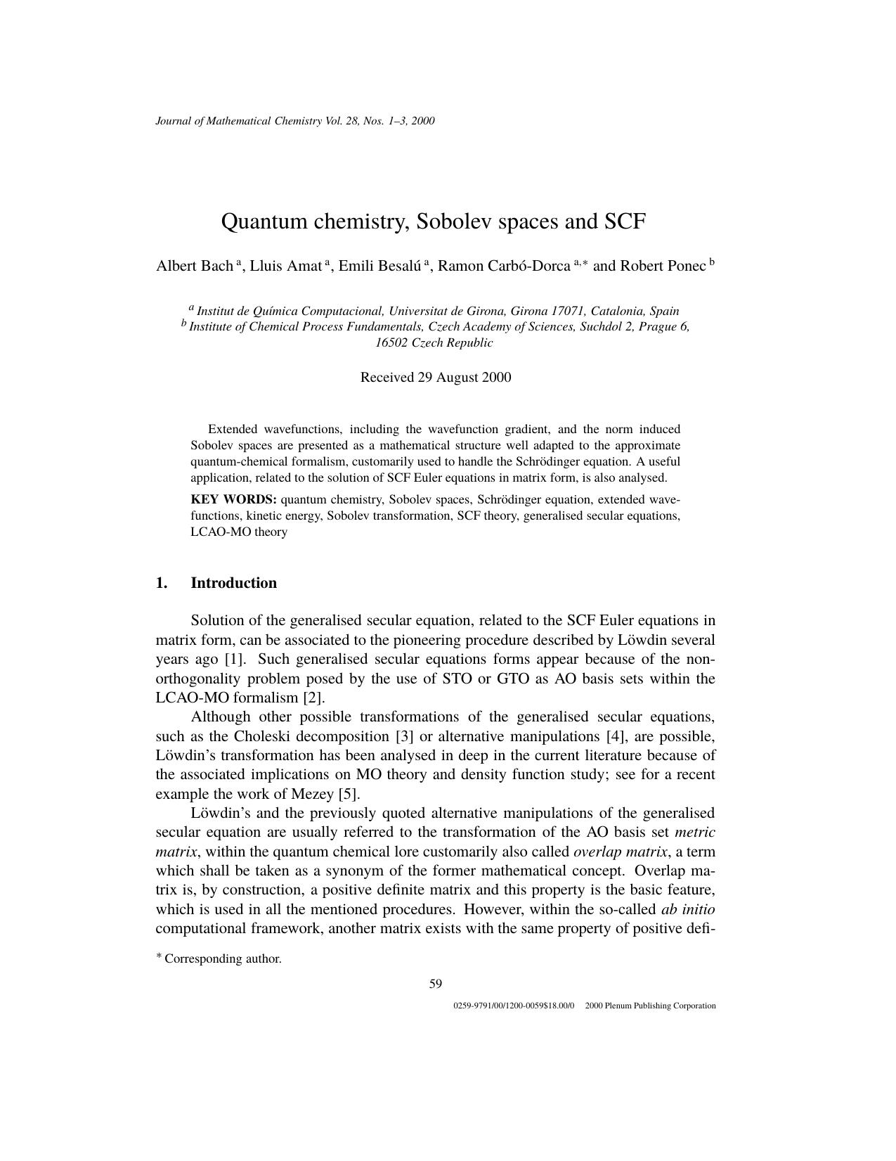 Quantum chemistry, Sobolev spaces and SCF by Unknown
