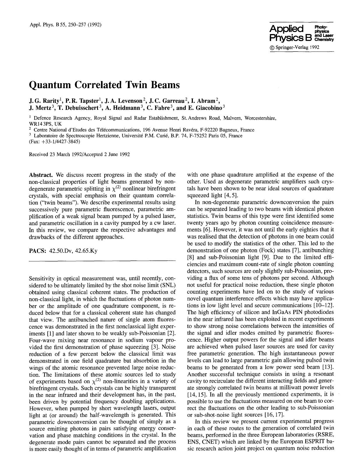 Quantum correlated twin beams by Unknown