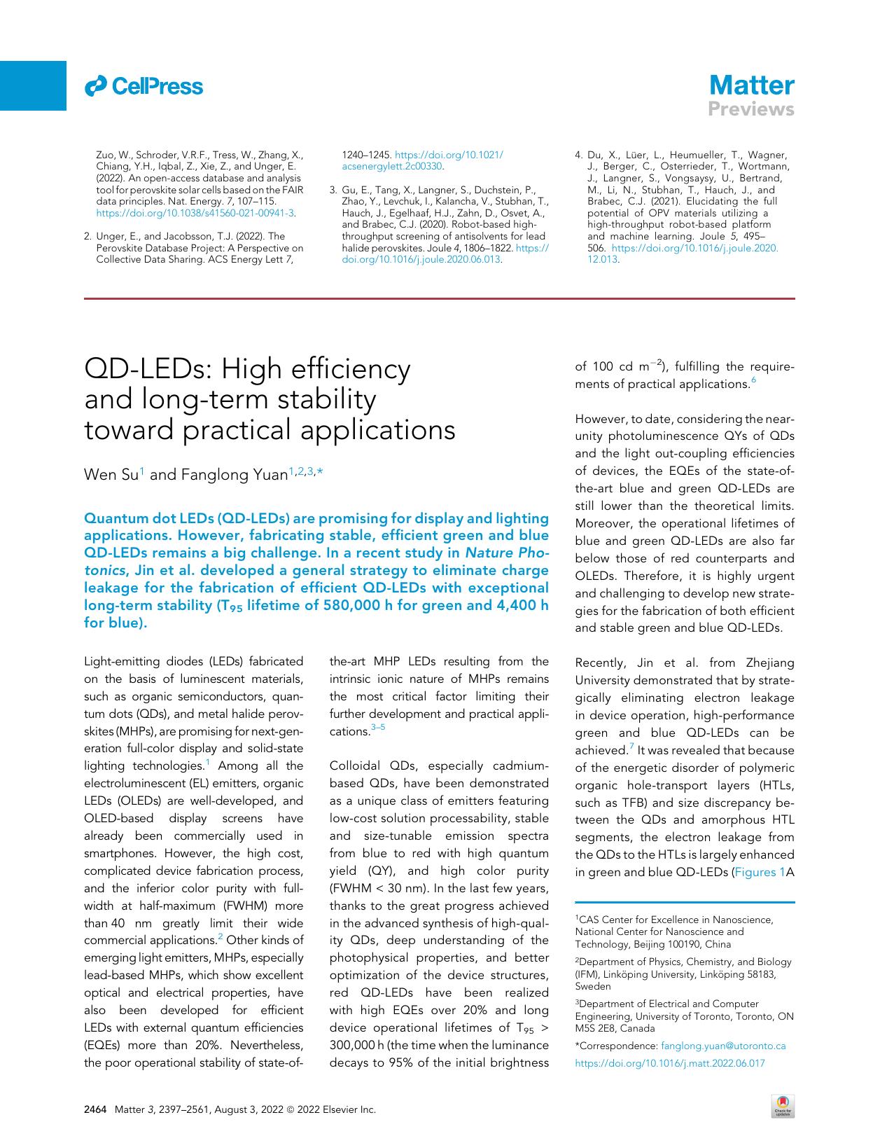 Quantum dot LEDs: high efficiency and exceptional long-term stability towards practical applications by Wen Su & Fanglong Yuan