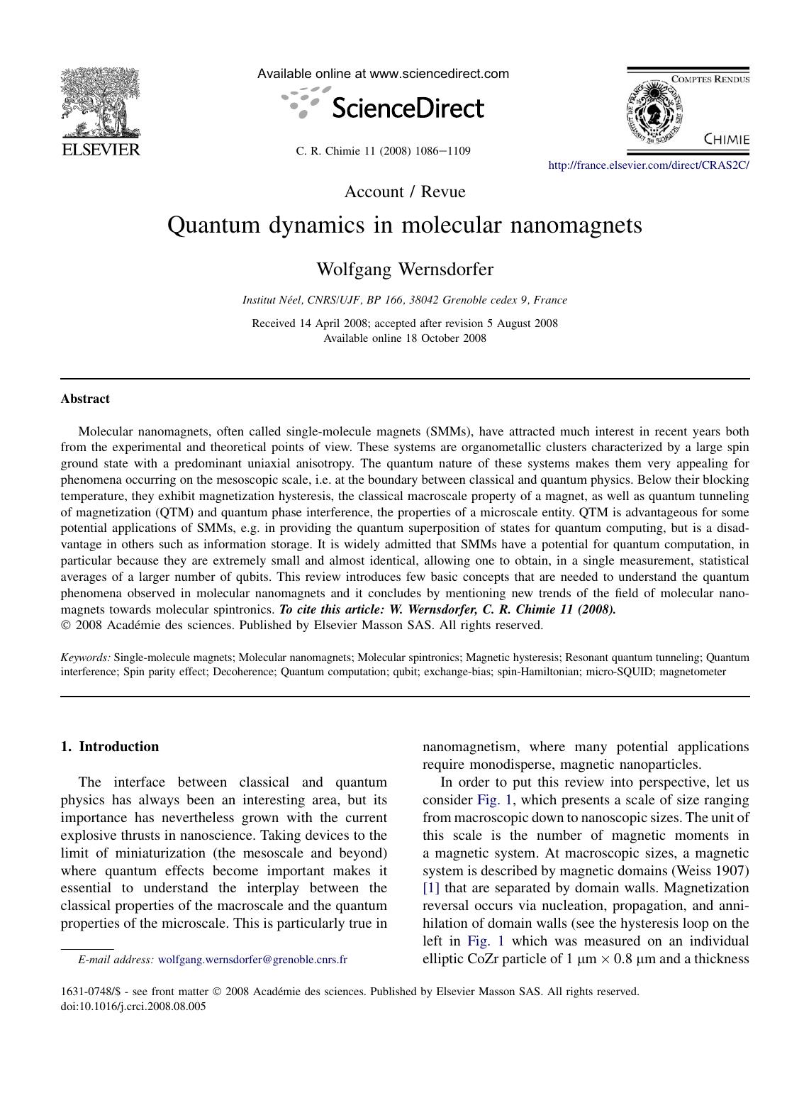 Quantum dynamics in molecular nanomagnets by Wolfgang Wernsdorfer
