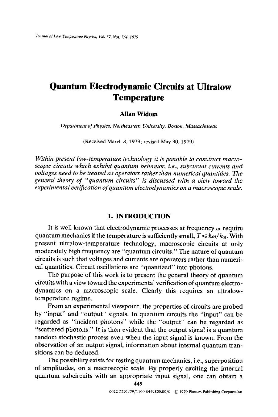 Quantum electrodynamic circuits at ultralow temperature by Unknown