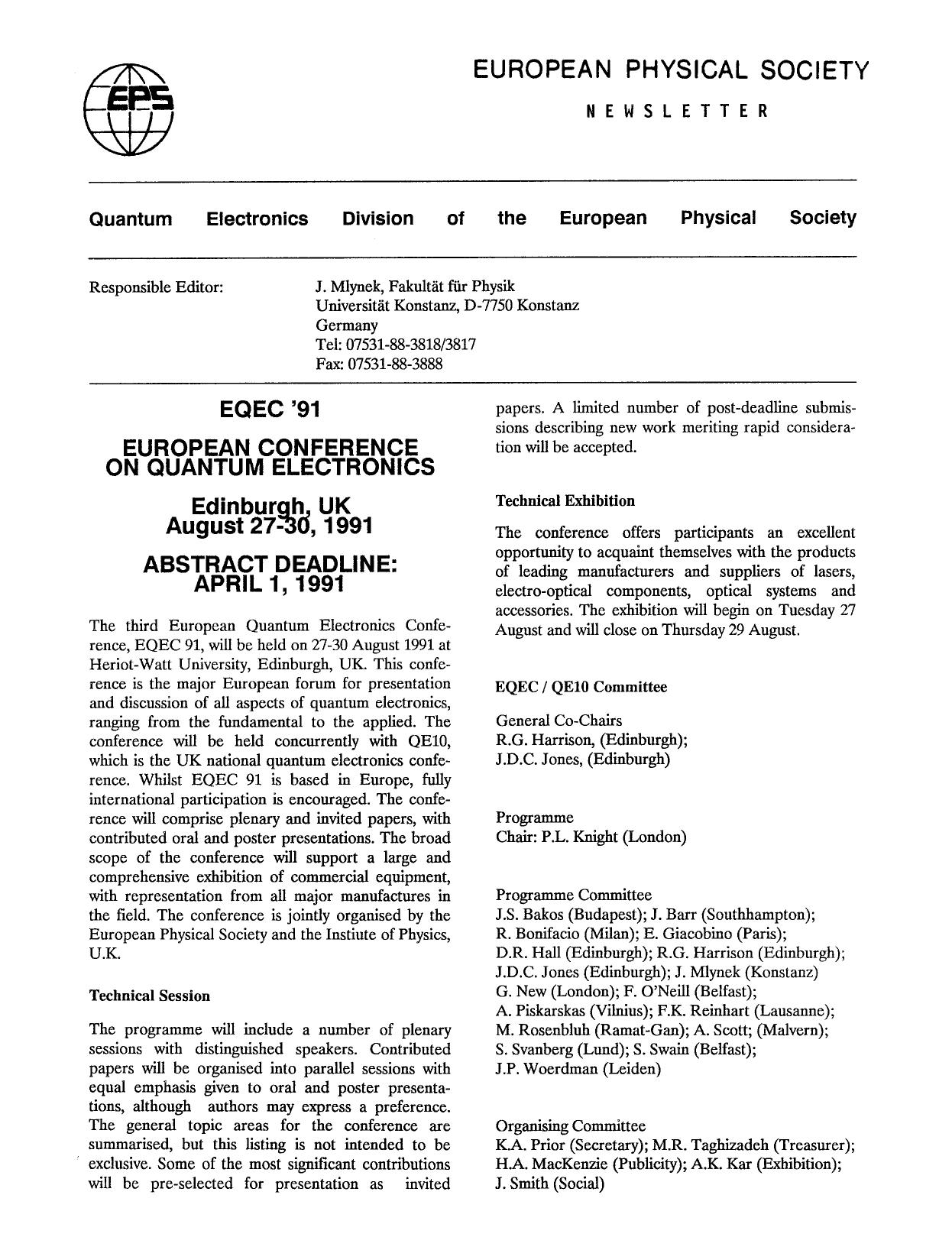Quantum electronics division of the european physical society by Unknown