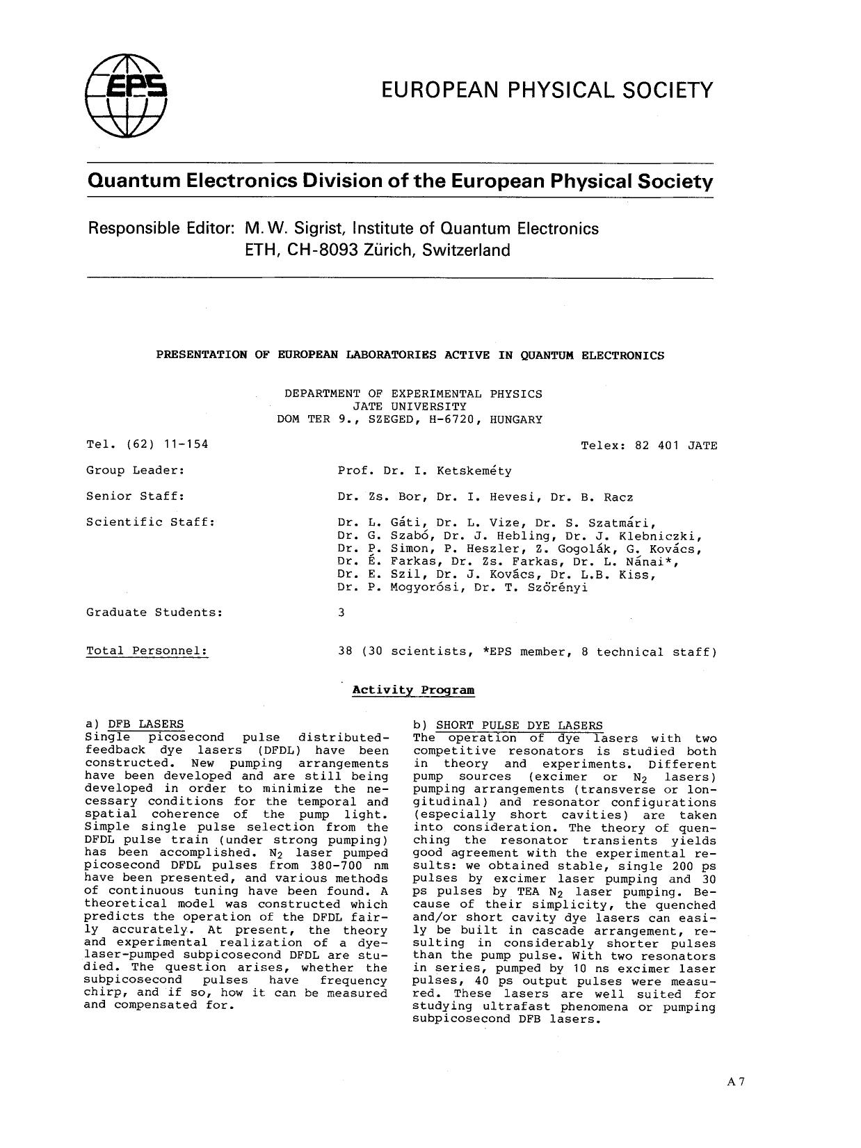 Quantum electronics division on the European Physical Society: New from the board by unknow
