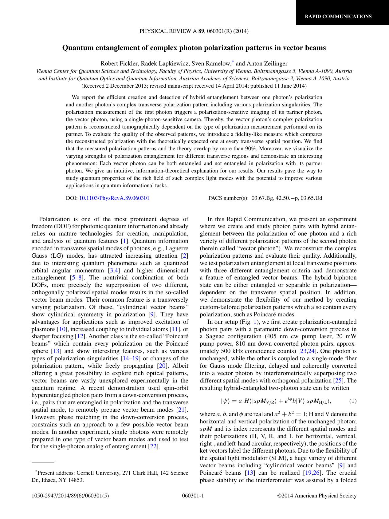 Quantum entanglement of complex photon polarization patterns... (2014) by Unknown