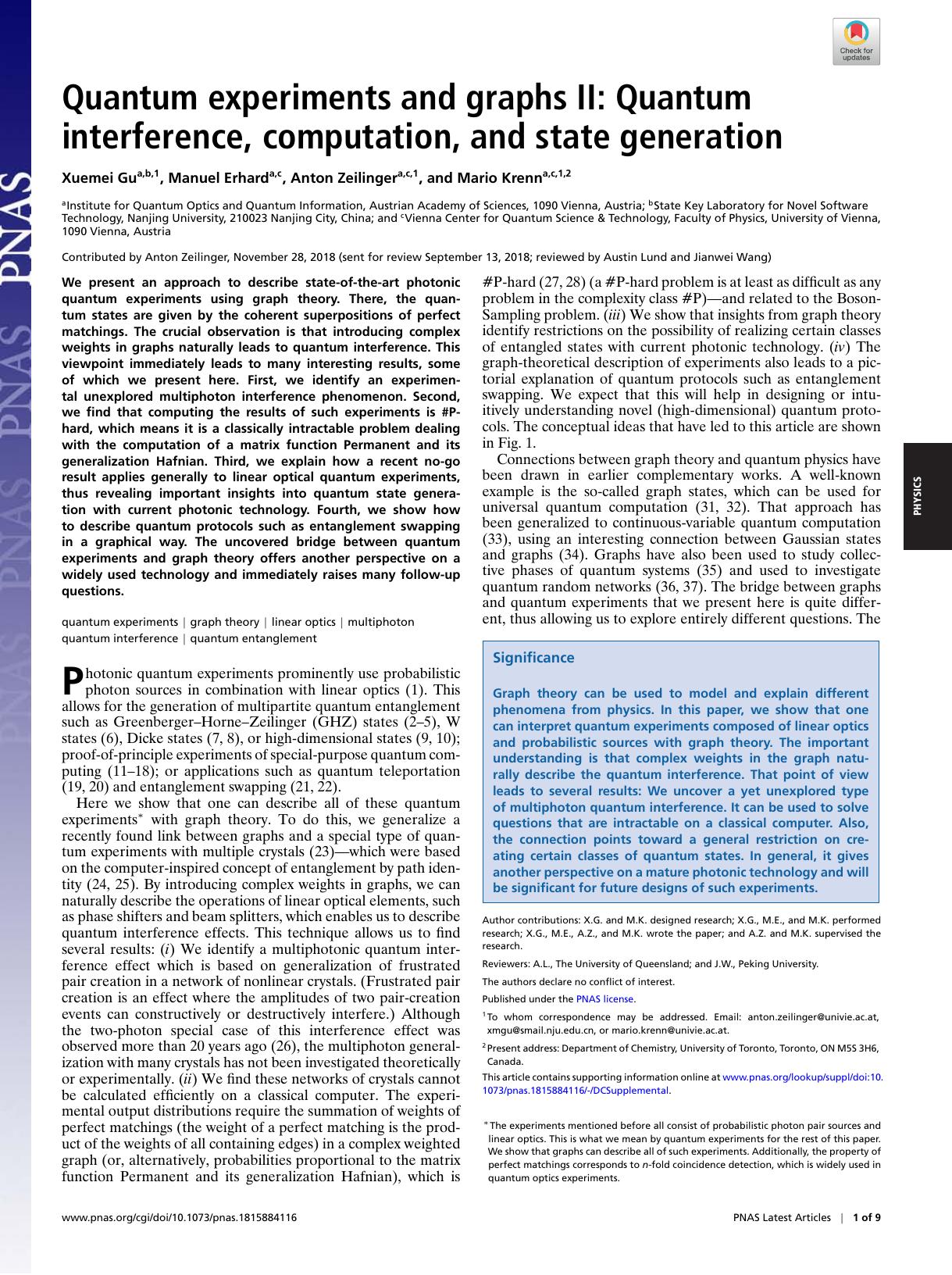 Quantum experiments and graphs II: Quantum interference, computation, and state generation by Unknown