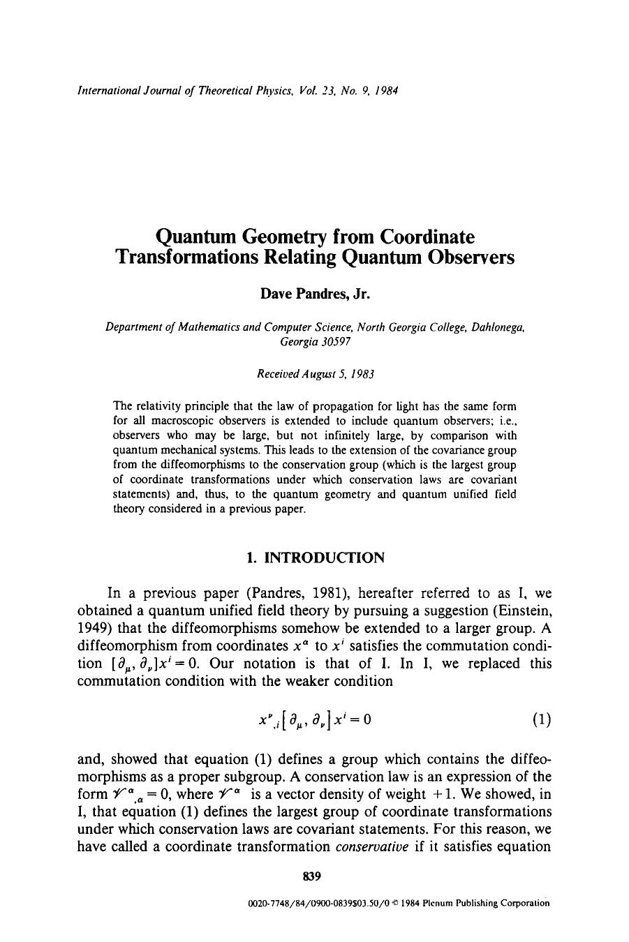 Quantum geometry from coordinate transformations relating quantum observers by Unknown