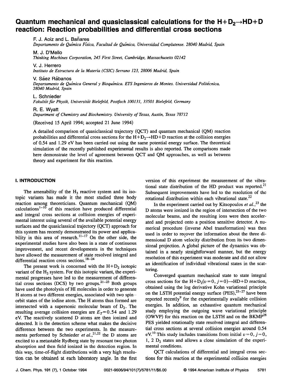 Quantum mechanical and quasiclassical calculations for the H+D2 HD+D reaction: Reaction probabilities and differential cross sections by unknow