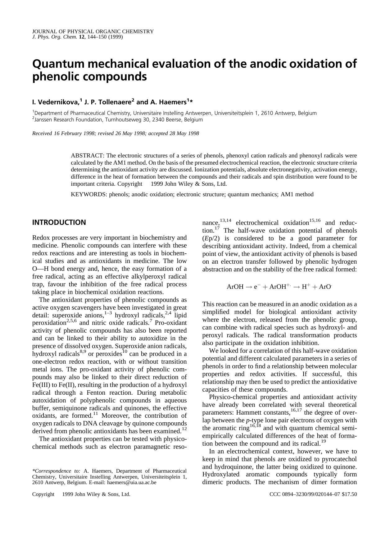 Quantum mechanical evaluation of the anodic oxidation of phenolic compounds by Unknown