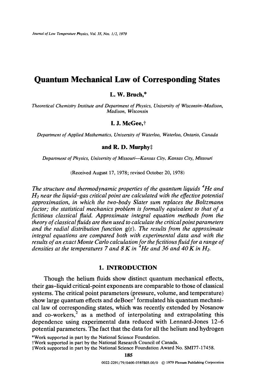 Quantum mechanical law of corresponding states by Unknown