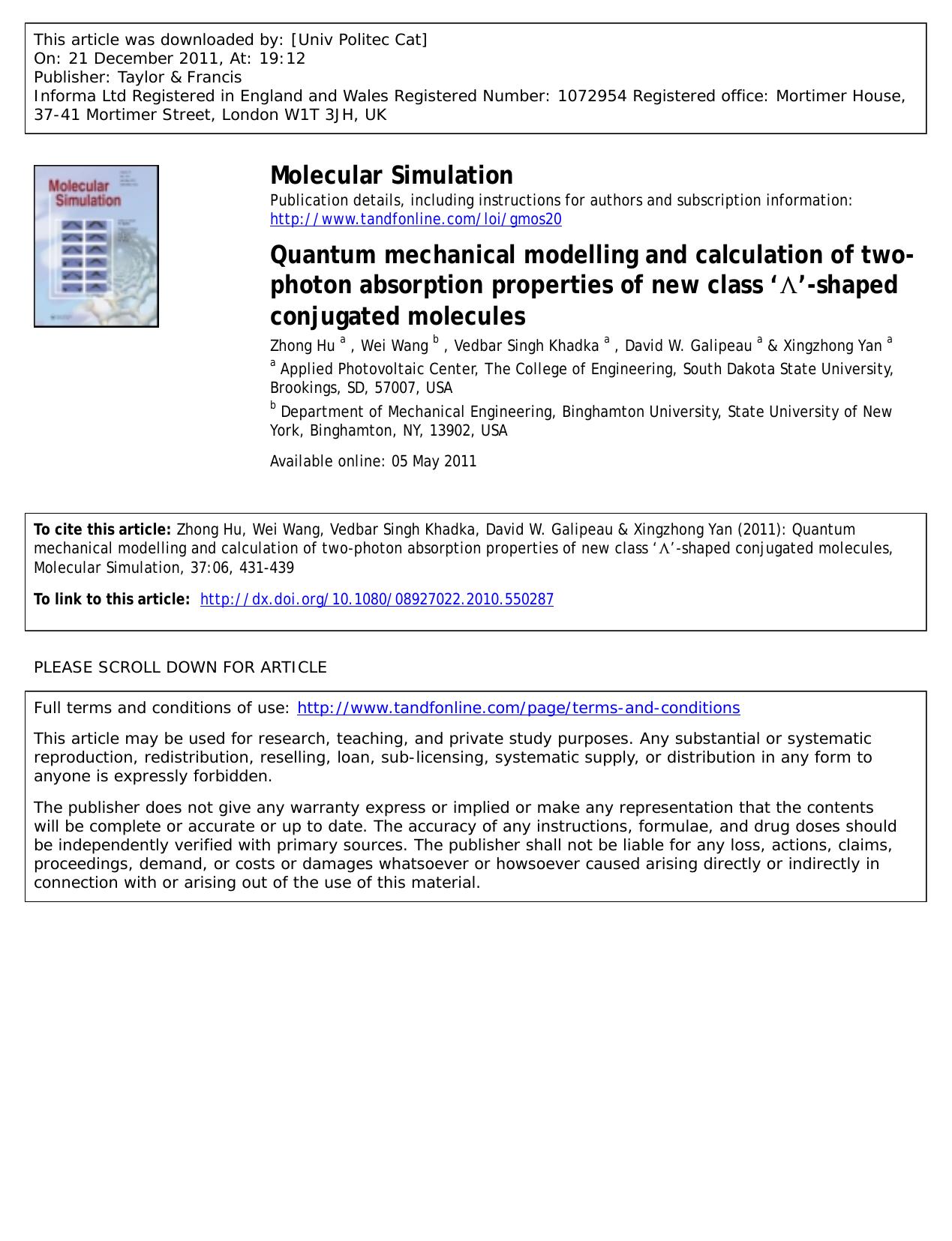 Quantum mechanical modelling and calculation of two-photon absorption properties of new class âÎâ-shaped conjugated molecules by unknow