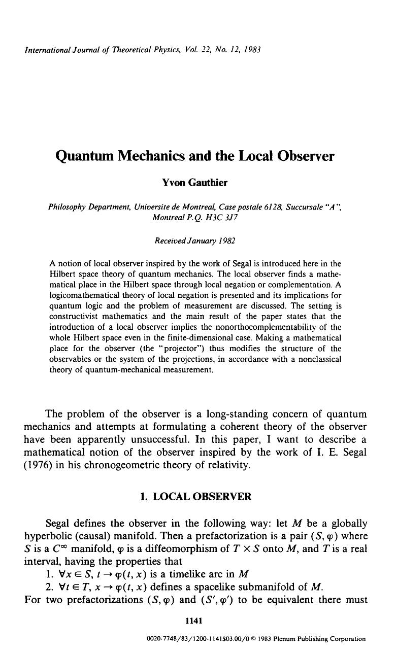 Quantum mechanics and the local observer by Unknown