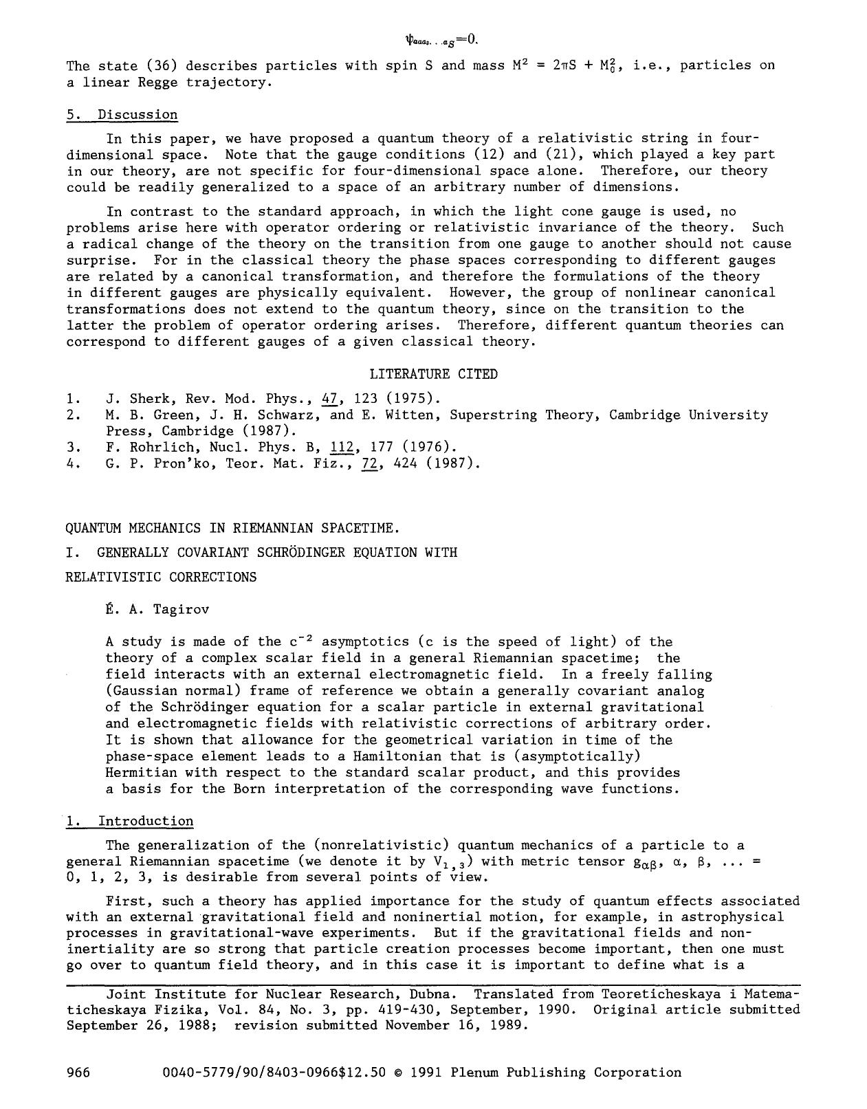 Quantum mechanics in Riemannian spacetime. I. Generally covariant Schr&#x00F6;dinger equation with relativistic corrections by Unknown