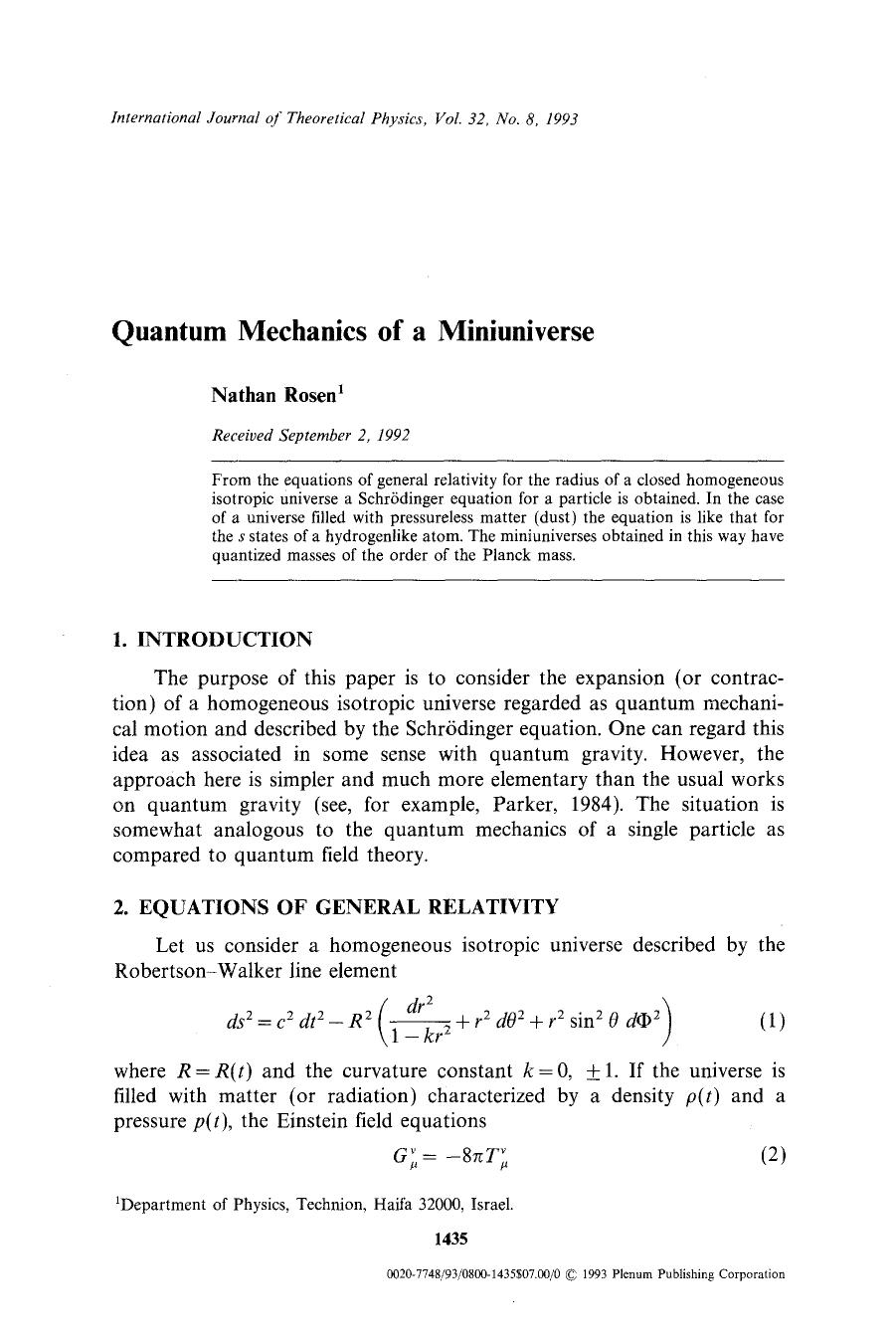 Quantum mechanics of a miniuniverse by Unknown