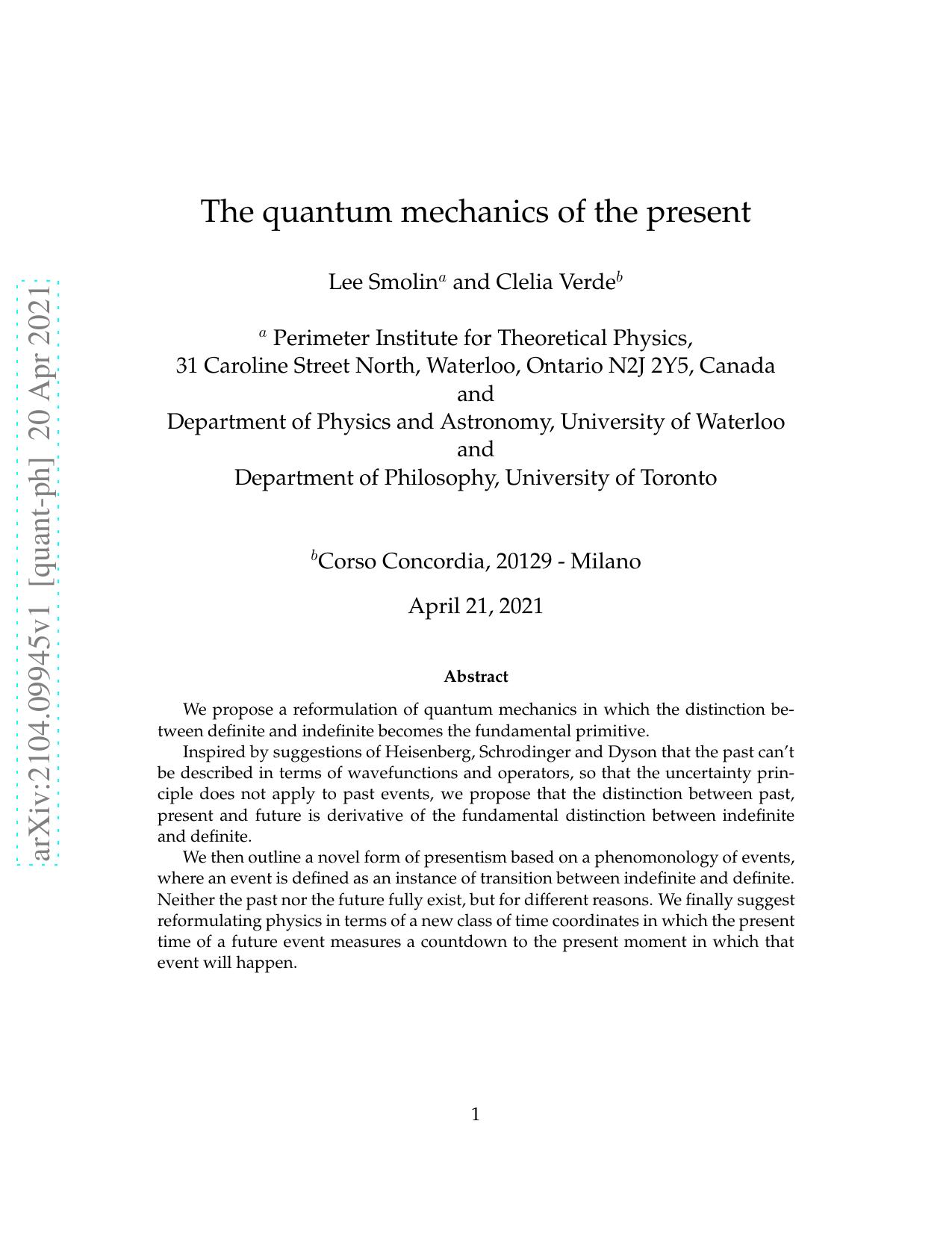 Quantum mechanics of the present (2021) by Unknown