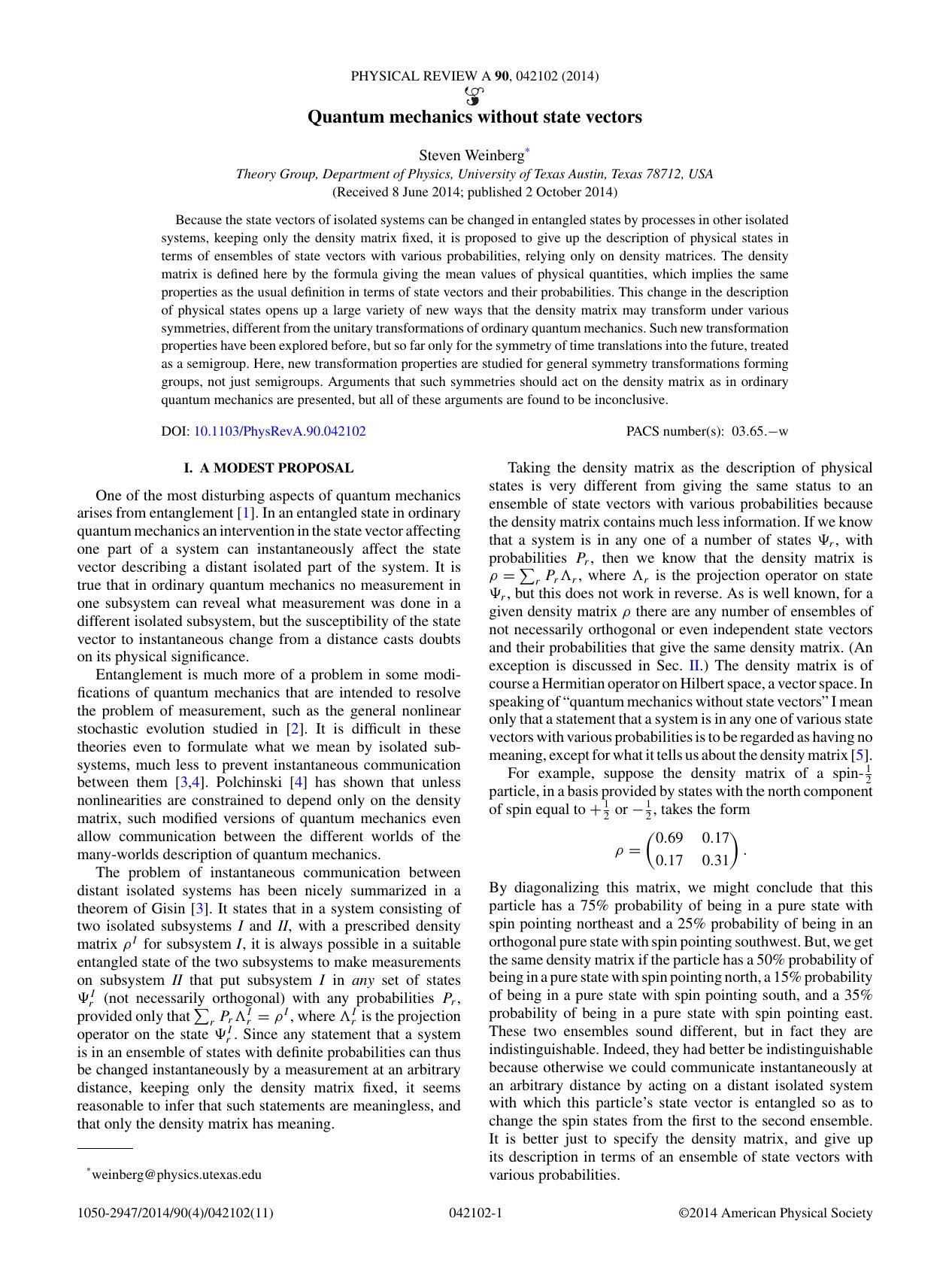 Quantum mechanics without state vectors (2014) by Unknown