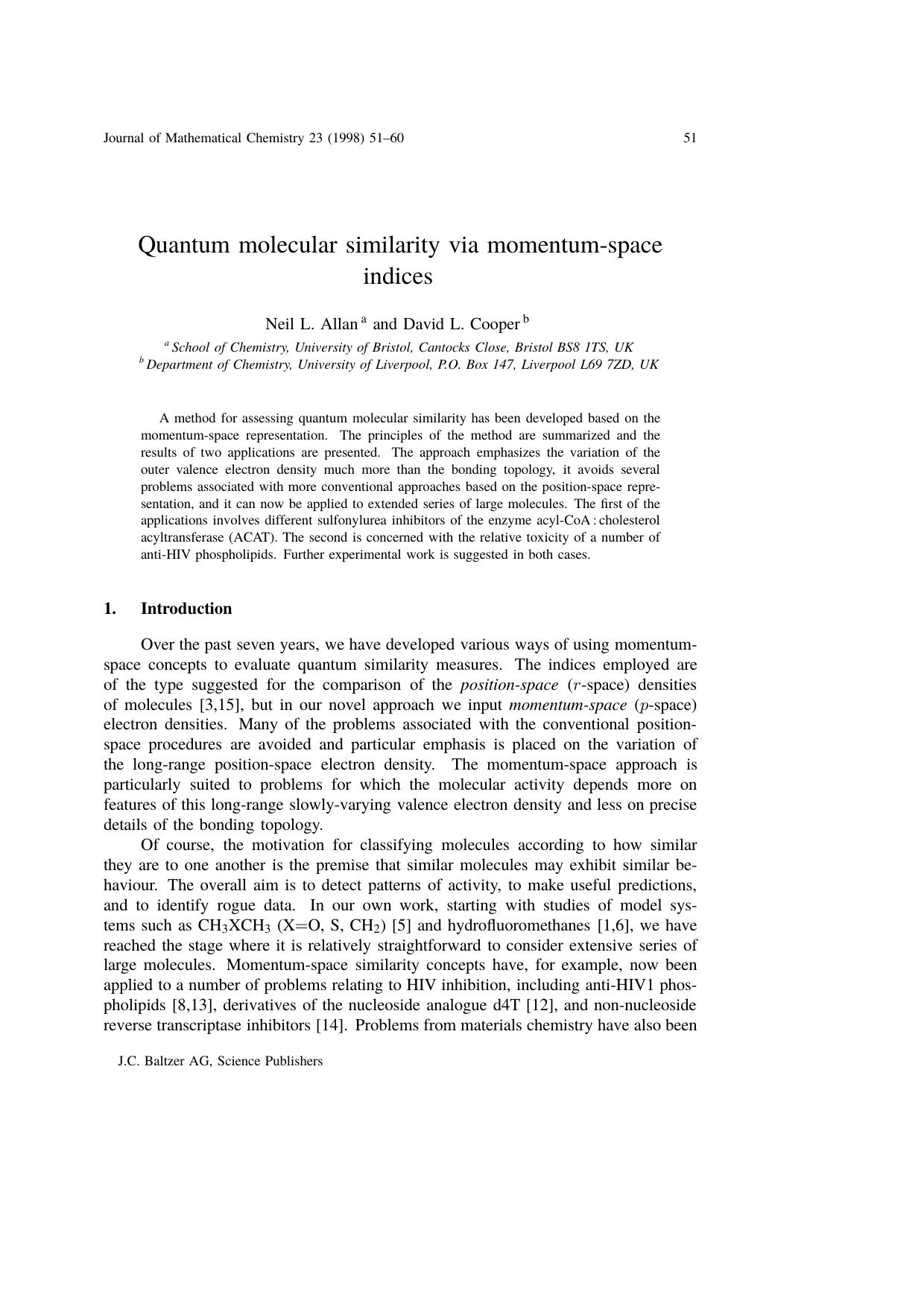 Quantum molecular similarity via momentum&#x2010;space indices by Unknown