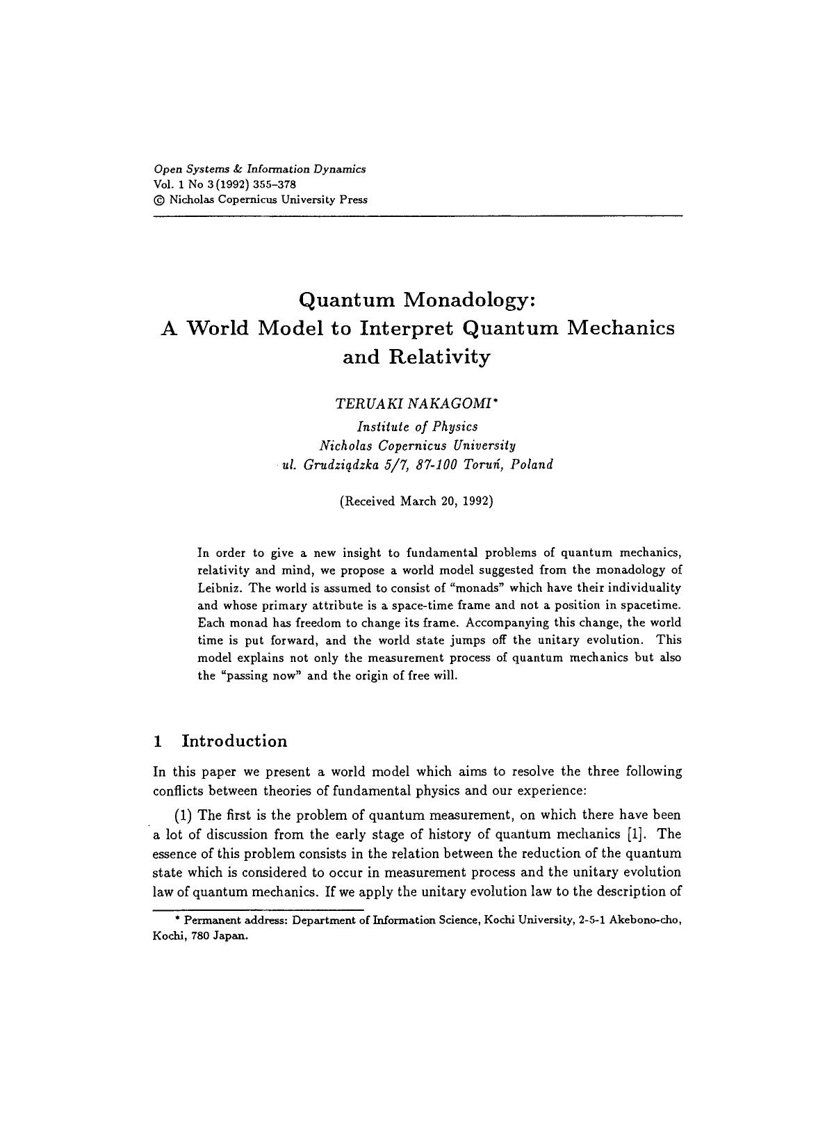 Quantum monadology: A world model to interpret quantum mechanics and relativity by Unknown
