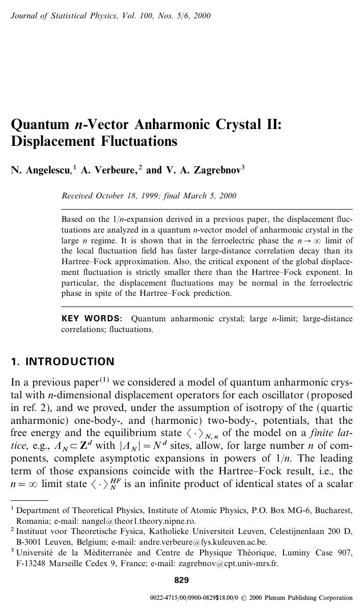 Quantum n-Vector Anharmonic Crystal II: Displacement Fluctuations by Unknown