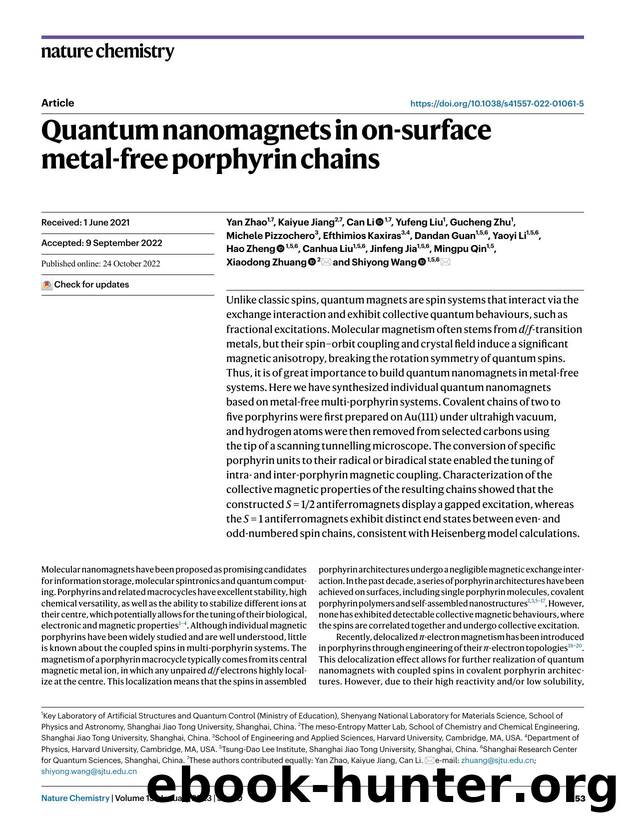 Quantum nanomagnets in on-surface metal-free porphyrin chains by unknow