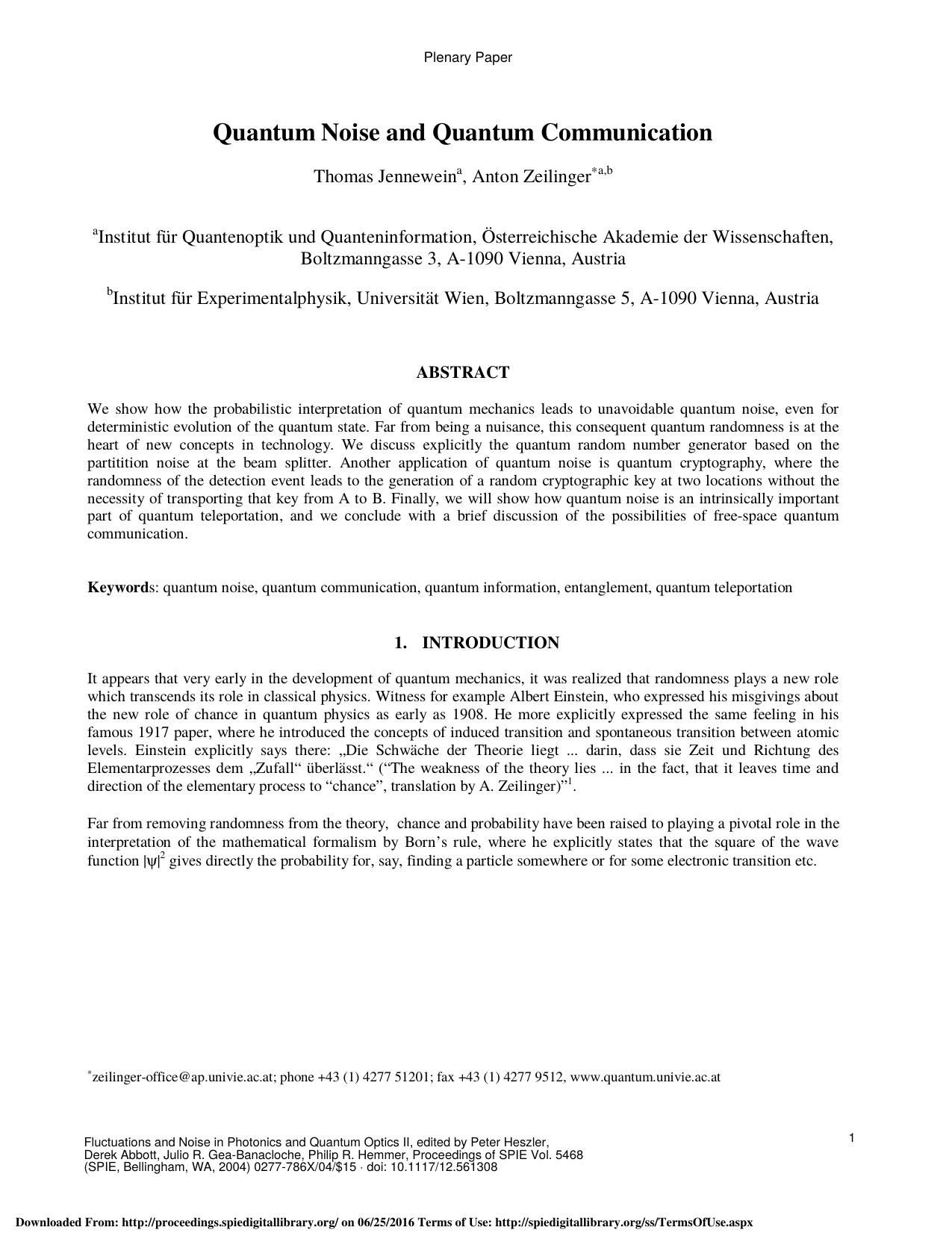 Quantum noise and quantum communication by Unknown