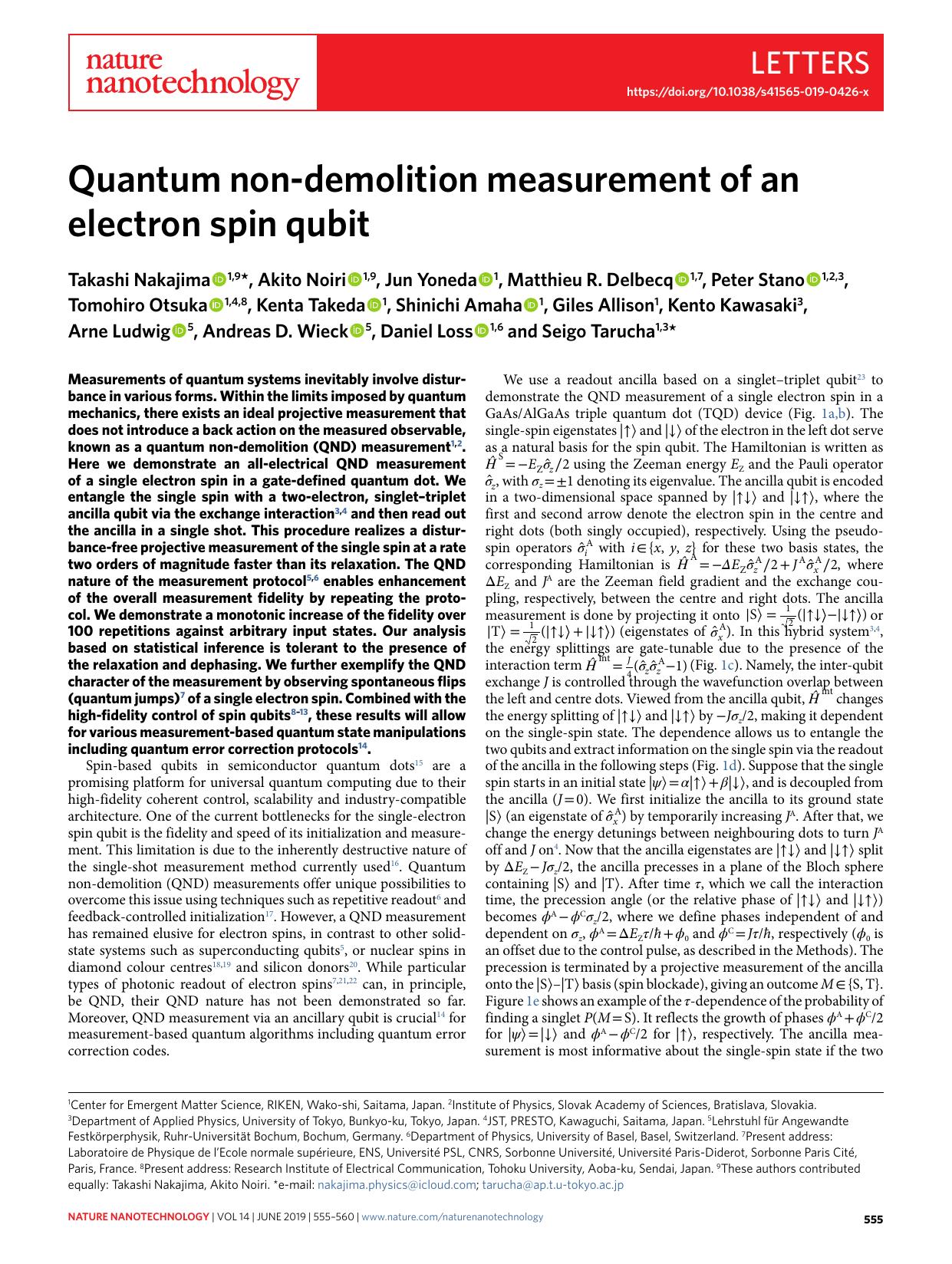 Quantum non-demolition measurement of an electron spin qubit by unknow