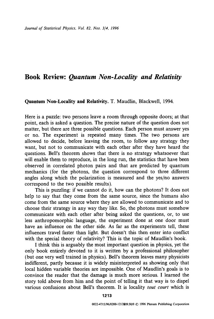 Quantum non-locality and relativity by Unknown