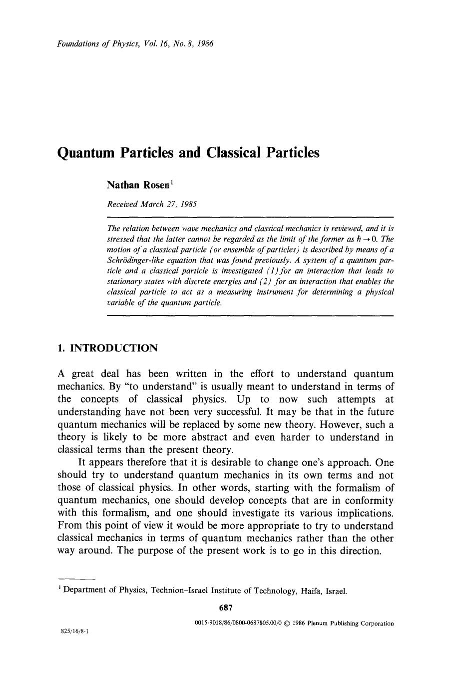 Quantum particles and classical particles by Unknown