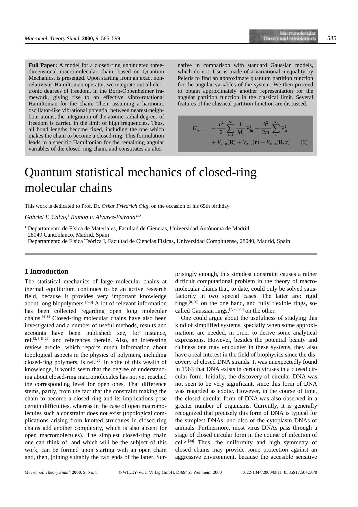 Quantum statistical mechanics of closed-ring molecular chains by Unknown