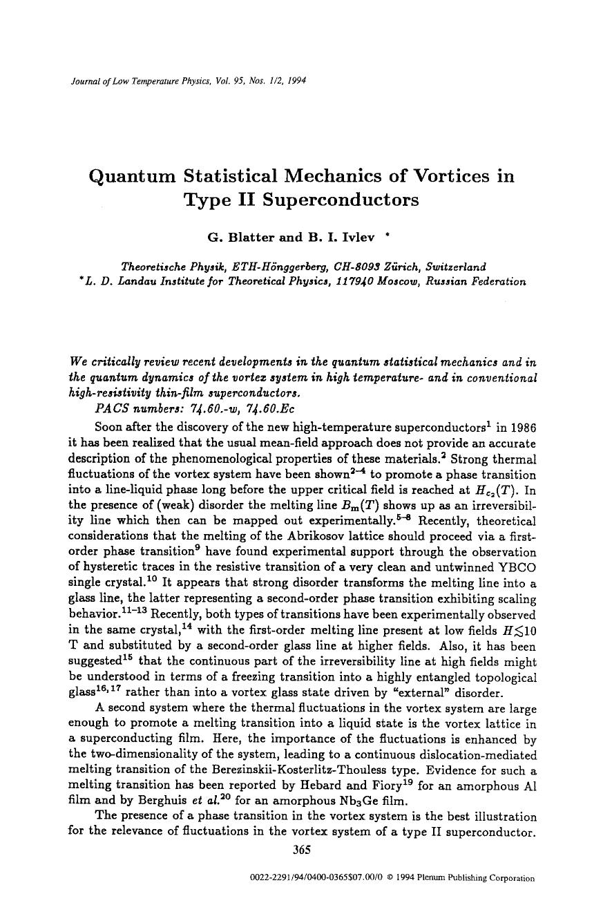 Quantum statistical mechanics of vortices in type II superconductors by Unknown