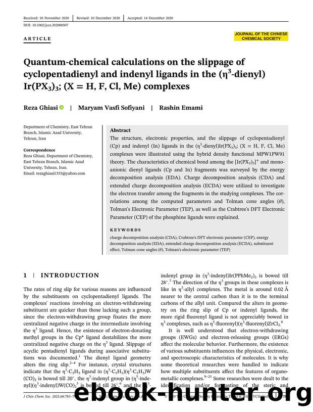 Quantum-Chemical Calculations on the Slippage of cyclopentadienyl and indenyl ligands in the (ï¨3-dienyl)Ir(PX3)3; (X=H, F, Cl, Me) complexes by Unknown