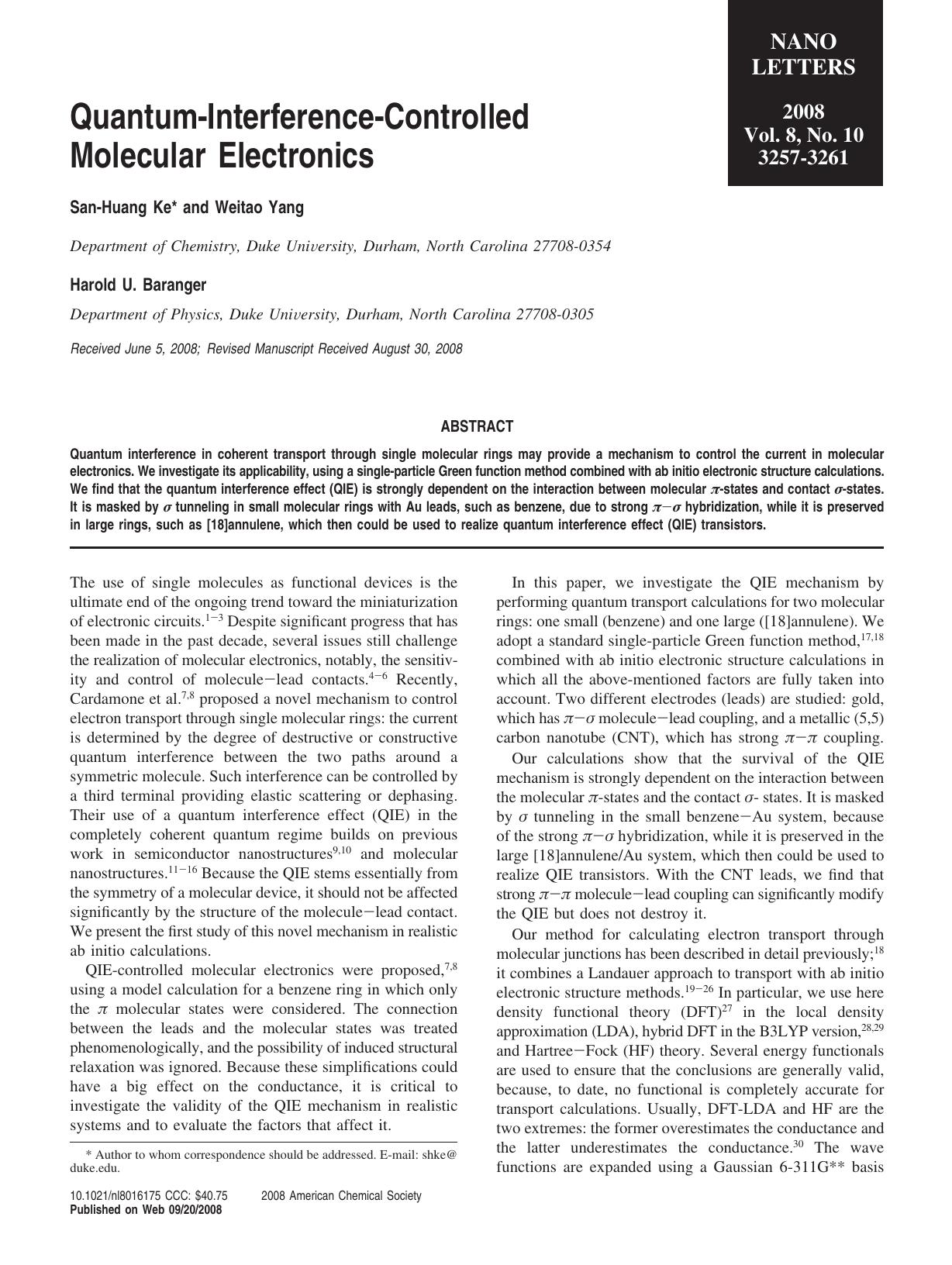 Quantum-Interference-Controlled Molecular Electronics by Unknown