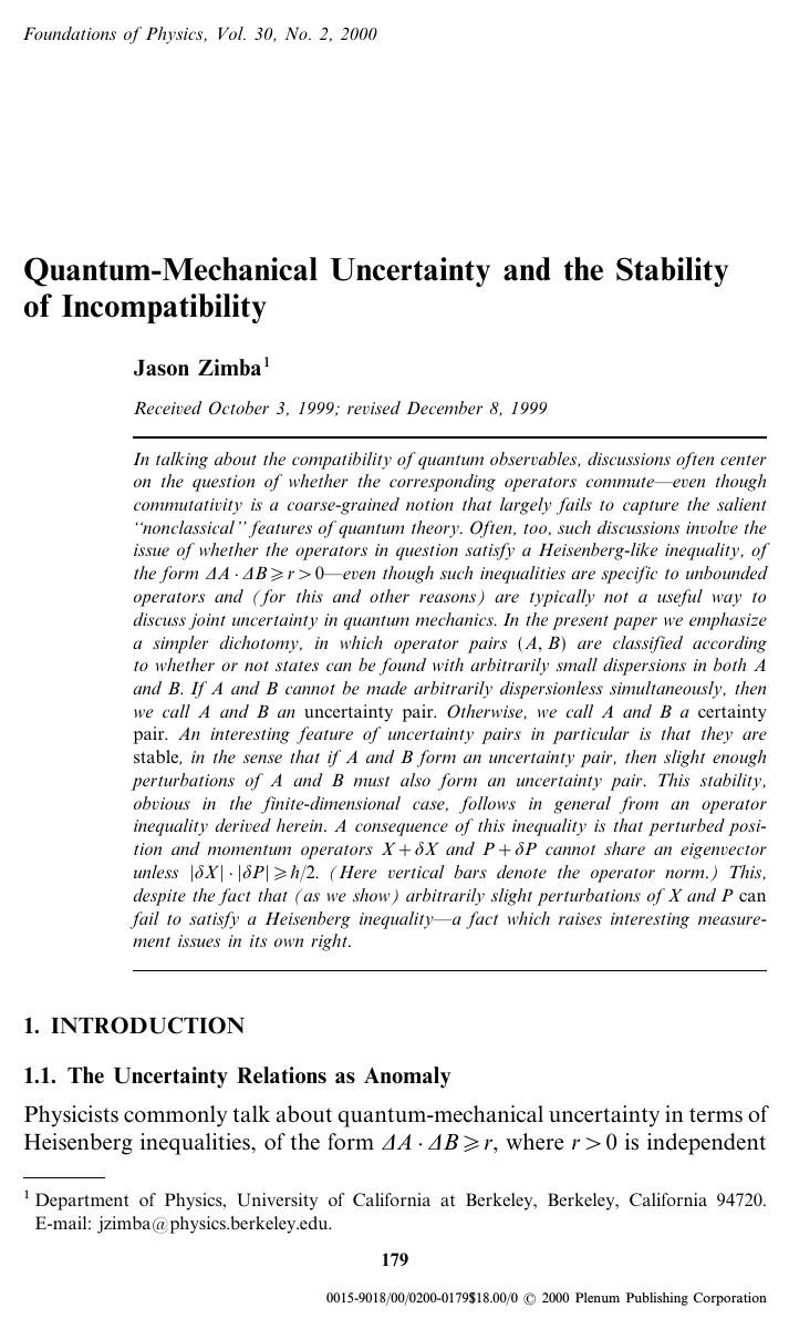 Quantum-Mechanical Uncertainty and the Stability of Incompatibility by Unknown
