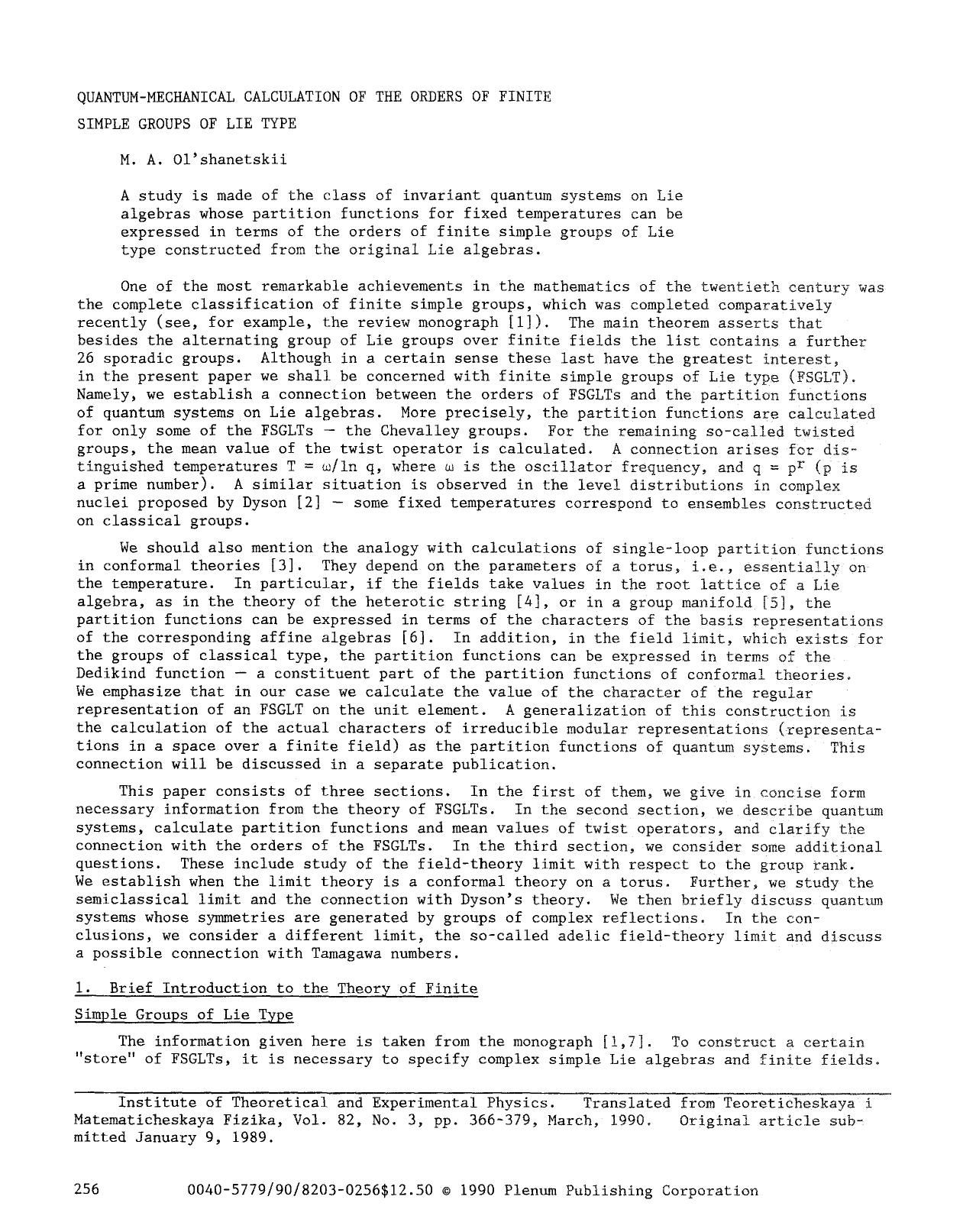 Quantum-mechanical calculation of the orders of finite simple groups of lie type by Unknown