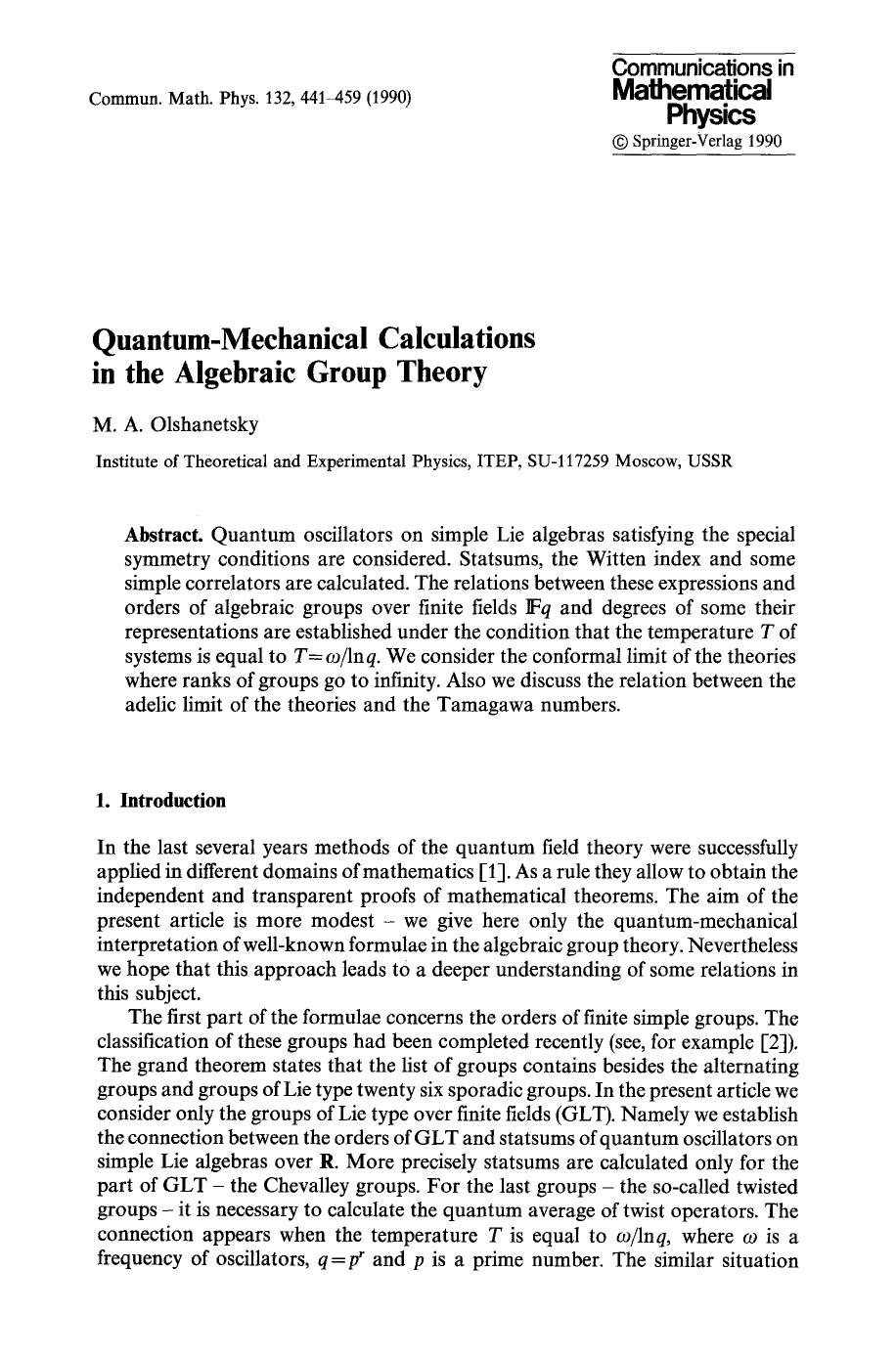 Quantum-mechanical calculations in the algebraic group theory by Unknown