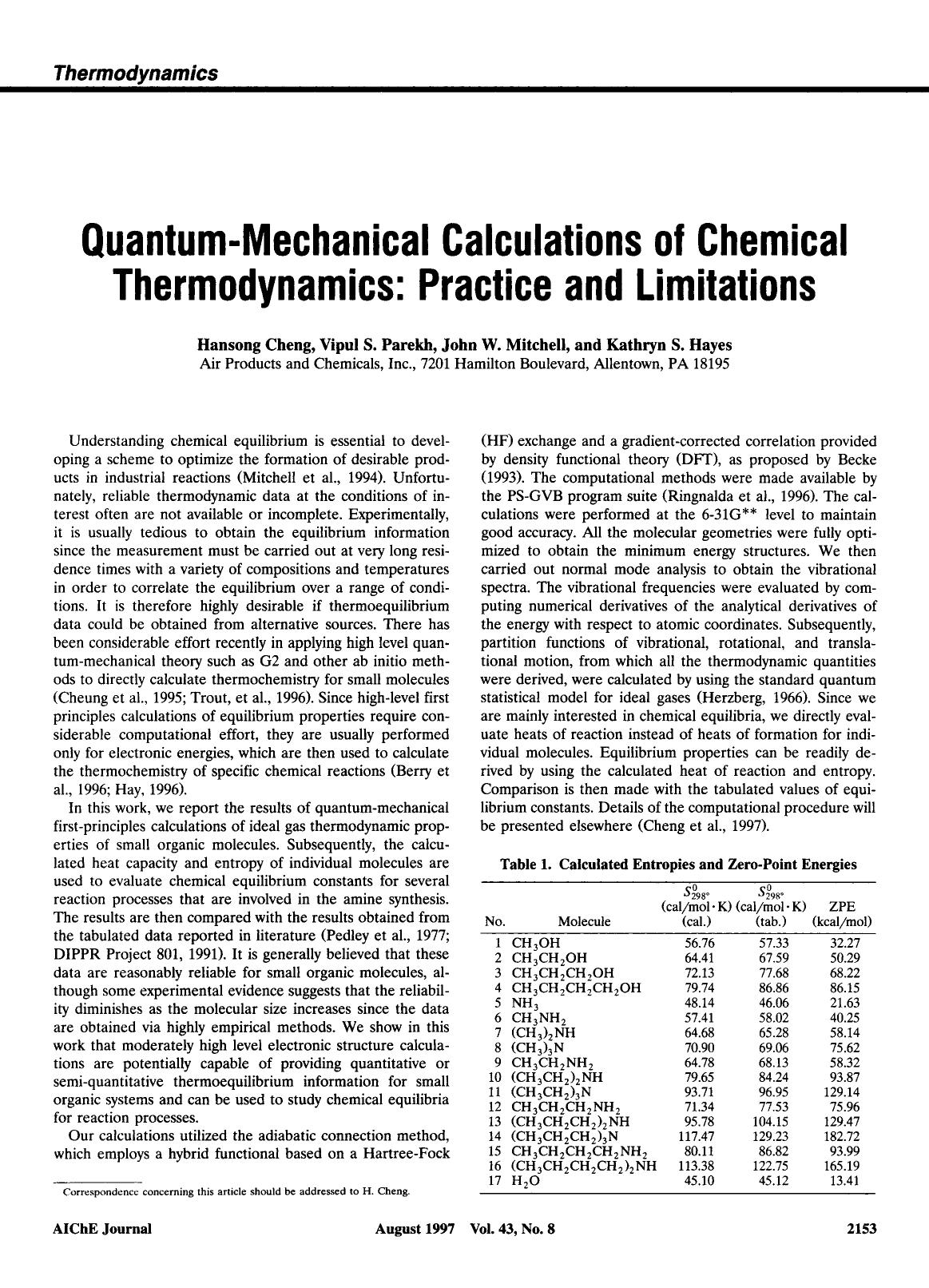 Quantum-mechanical calculations of chemical thermodynamics: Practice and limitations by Unknown