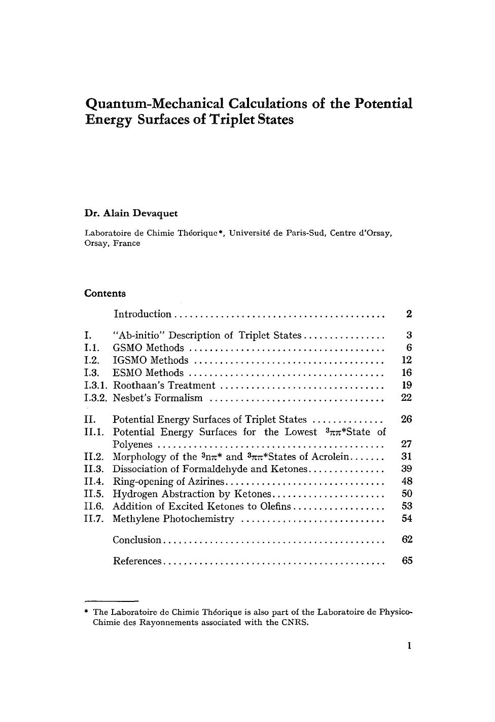 Quantum-mechanical calculations of the potential energy surfaces of triplet states by Unknown