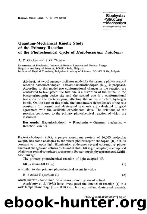 Quantum-mechanical kinetic study of the primary reaction of the photochemical cycle of <Emphasis Type="Italic">Halobacterium halobium<Emphasis> by Unknown